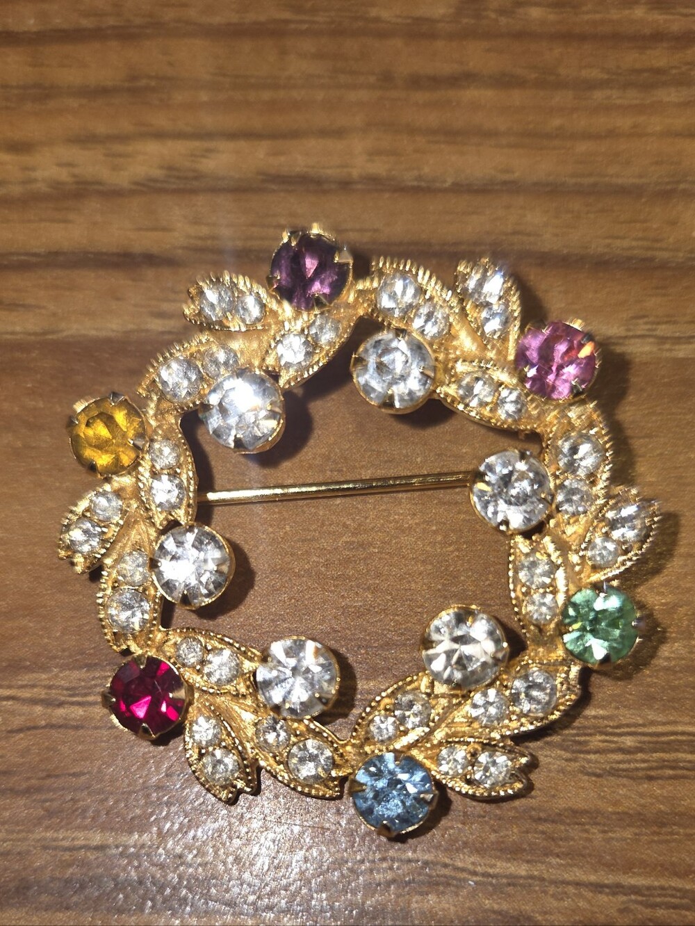 Vtg Brooch Pin EISENBERG Wreath Circle Rhinestones Brooch